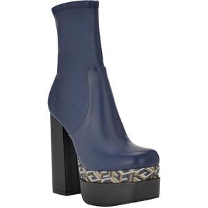 GUESS Womens Navy 2" Platform Stretch Caballa Square Toe Block Heel Booties 5 M